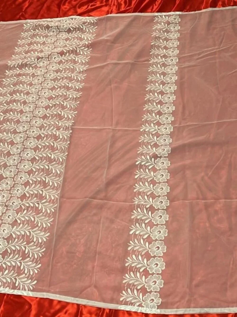 White Sheer Curtain Panels Embroidered Floral Scalloped (1 panel)